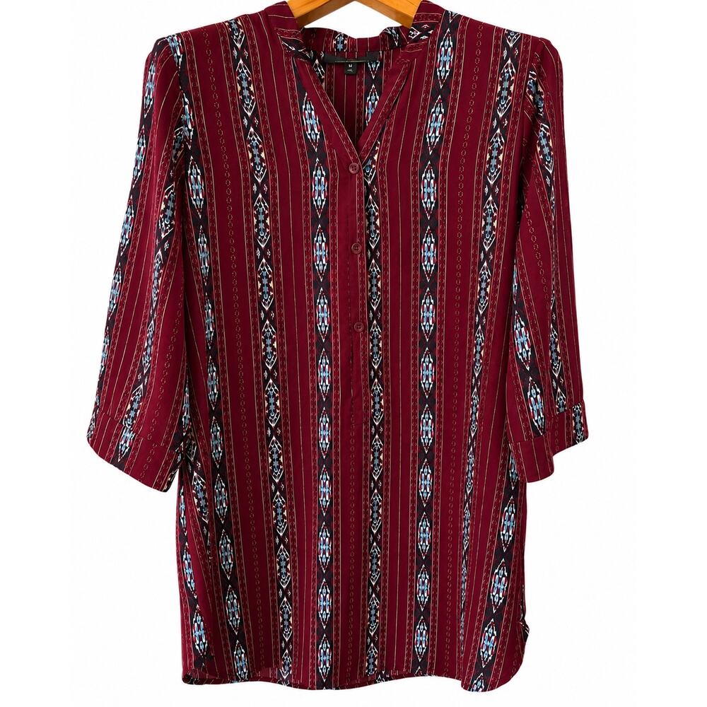 Suzanne Betro Women’s Medium Burgundy Boho Western Longline Tunic Top